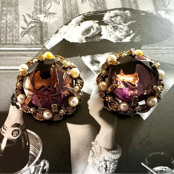 ARTHUR PEPPER ‘ART’ Amethyst Glass Clip On Earrings 1960s Vintage - Picture 9 of 11